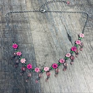 Pink Floral Gem Drop Adjustable Necklace